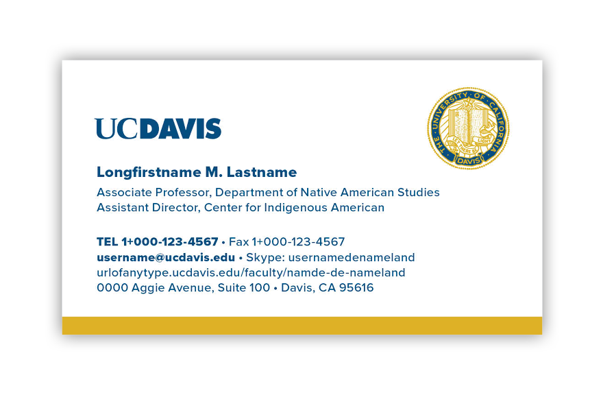 A business card option with the UC Davis wordmark and the UC Davis seal is shown