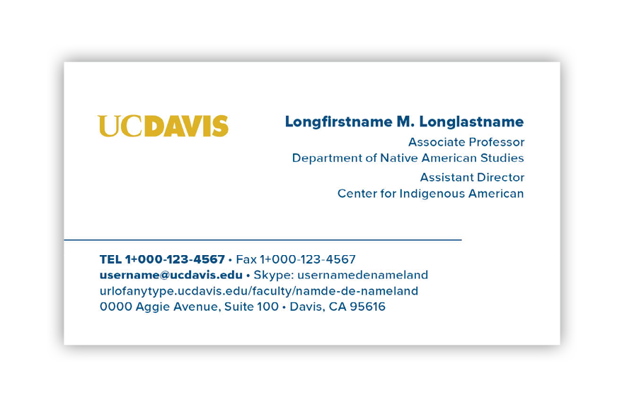 A business card option with the UC Davis wordmark is shown