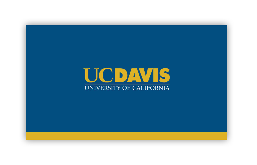 a blue business card back with the extended UC Davis wordmark is shown