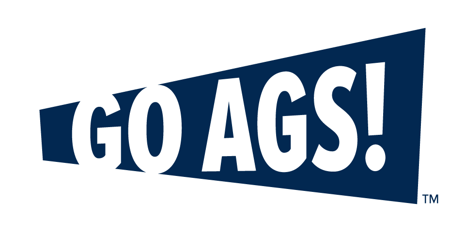 Go Ags markB in blue on white