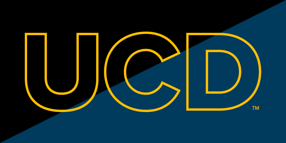 UCD outline mark in gold on dark