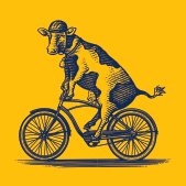 steven noble illustration of a cow on a bike