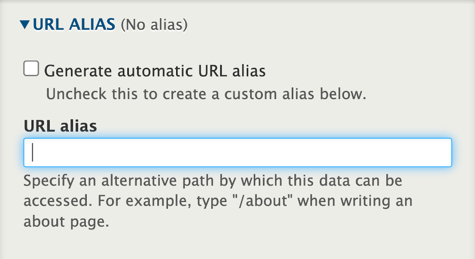 A screenshot of the URL Alias section in SiteFarm.