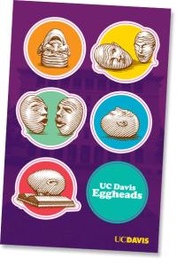 Image of a colorful sticker sheet with all the Eggheads on it.